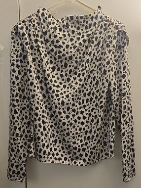 Zara Black & White Animal Print Long-Sleeve Blouse